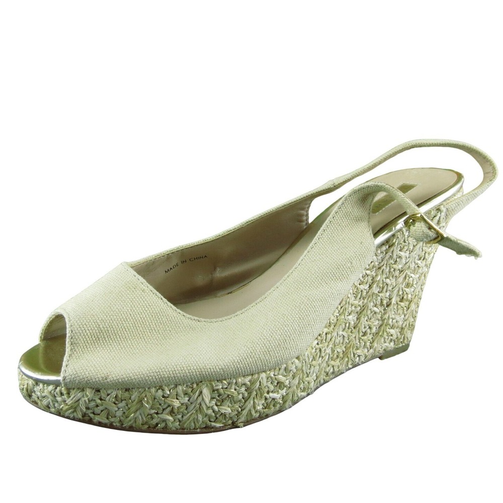 Tahari Taylor Women Slingback Heel Shoes Beige Fabric Size 9.5‎ Medium